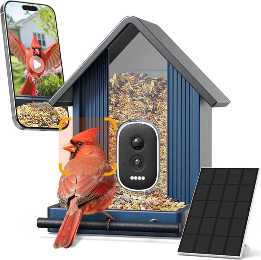 Smart Metal Bird Feeder with Camera, Deep Blue