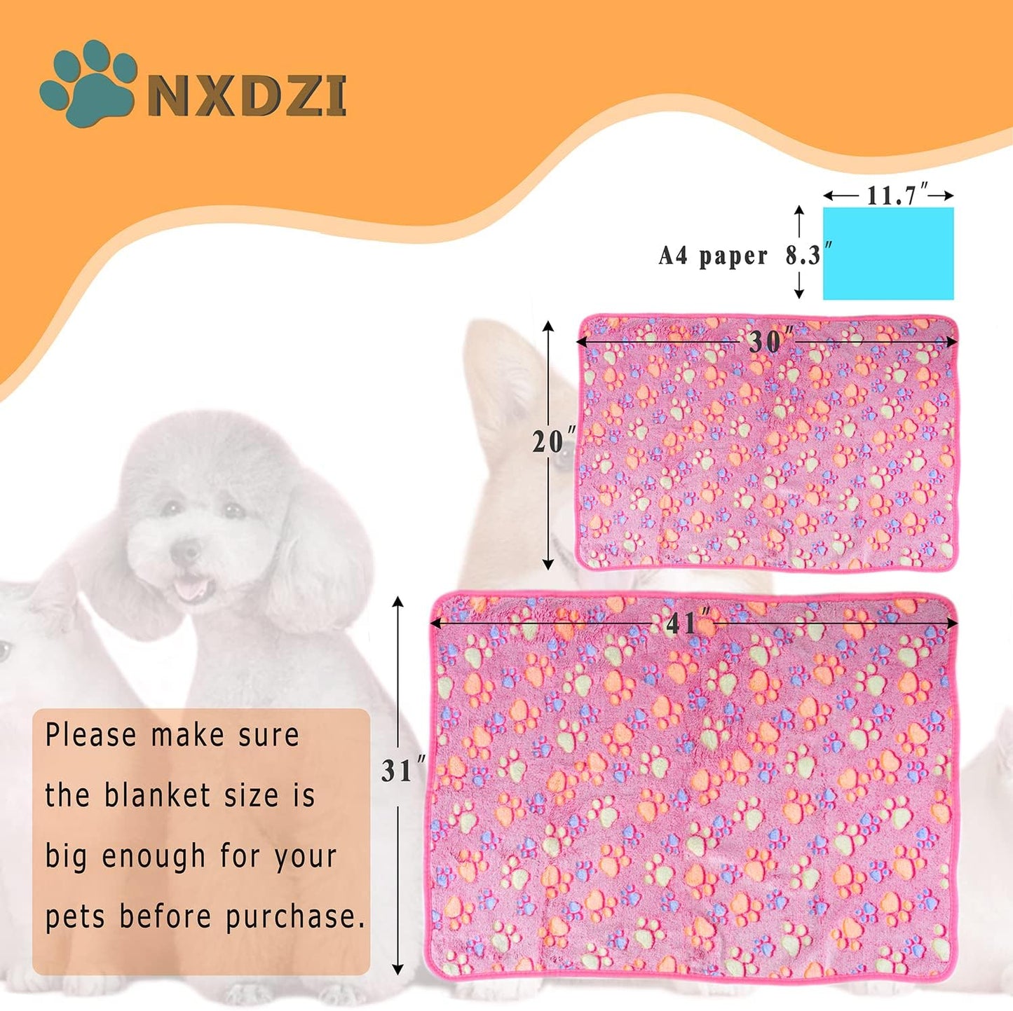 Dog Blankets for Medium Large Dogs, 3 Pack Dog Blanket Washable 41" X 31", Fuzzy Soft Pet Mat Throw Cover for Kennel Crate Bed, Cute Paw Pattern, Cat Blanket, Blankets for Dogs, Pet Blanket