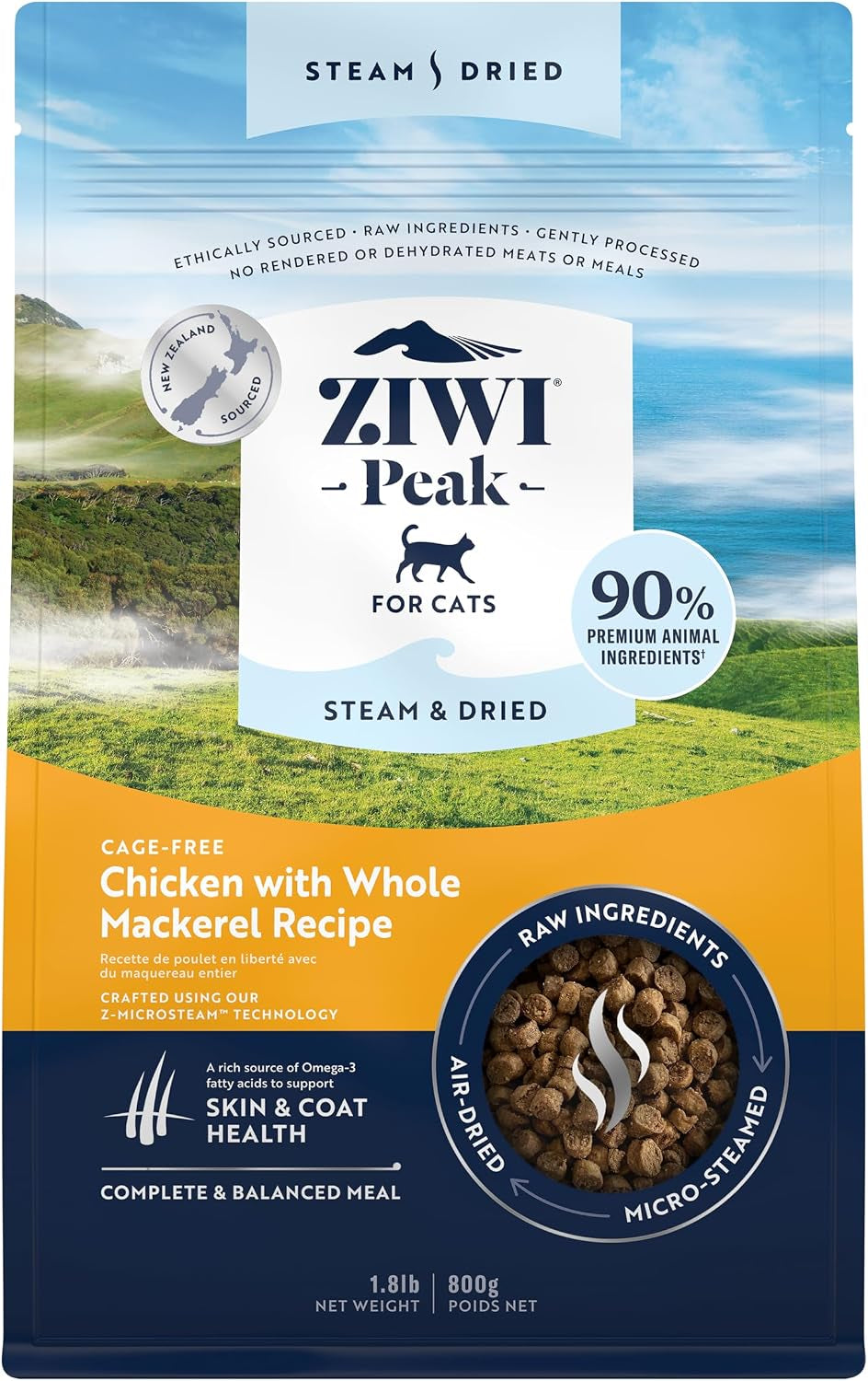 ZIWI Peak Steam & Dried Cat Food, Chicken with Mackerel, 90% Meat, 1.8 Lb
