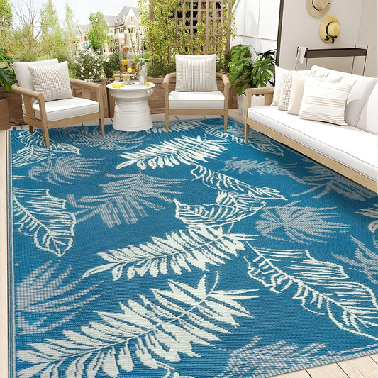Falflor Outdoor Rug Waterproof 6X9 Ft, Reversible Outdoor Plastic Straw Rug, Large Outdoor Carpet Patio Rug for RV Camping, Indoor Outdoor Rug Mat for Porch Deck Backyard Balcony Picnic Beach