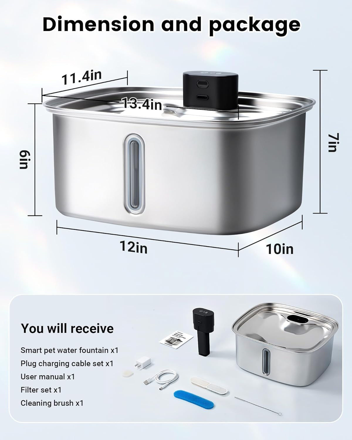 Smart Dog Water Bowl Dispenser Large, 10L/ 2.64Gal Cordless Dog Water Fountain Stainless Steel with APP Monitoring, 4000Mah Automatic Cat Water Fountain for Mutil-Pets Large Dogs, 3 Fountain Modes