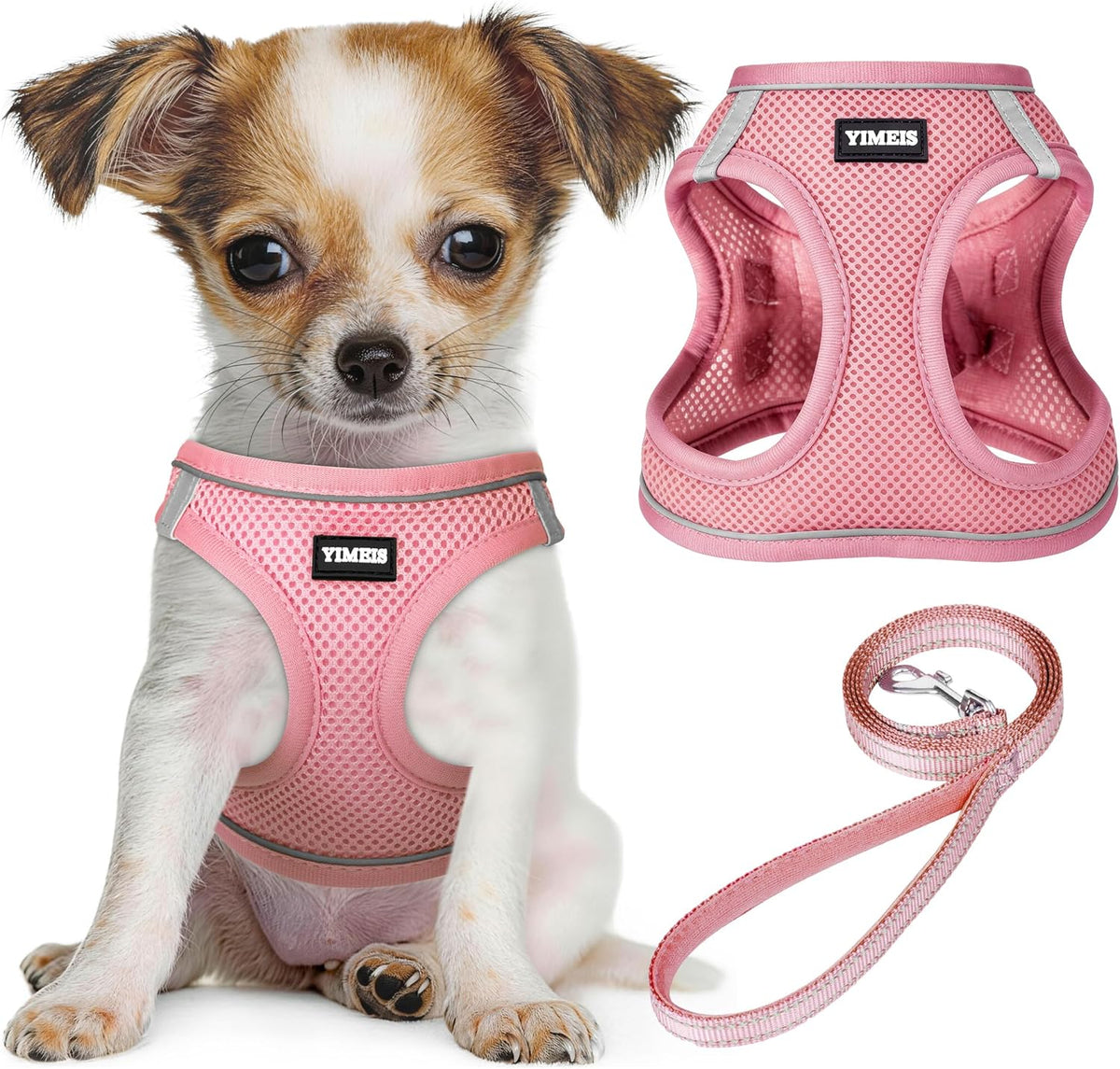 Dog Harness and Leash Set, No Pull Soft Mesh Pet Harness, Reflective Adjustable Puppy Vest for Small Medium Large Dogs, Cats (Pink, Small (Pack of 1)