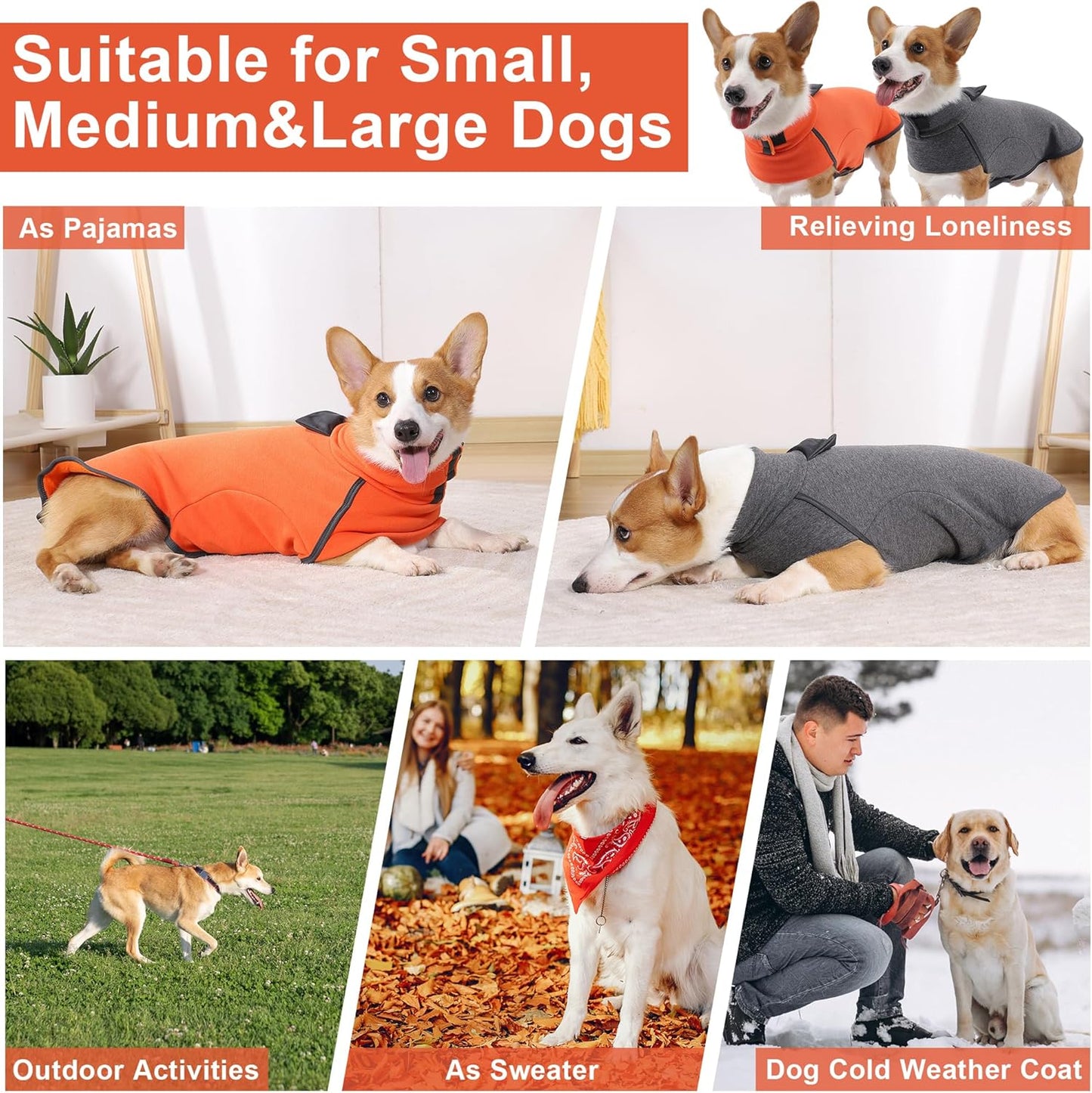 Dog Winter Coat, Fleece Dog Sweater, Cold Weather Jacket Vest Shirt Pajamas Jumpsuit Apparel Pet Outfits for Walking Hiking Sleep, Orange 3XL