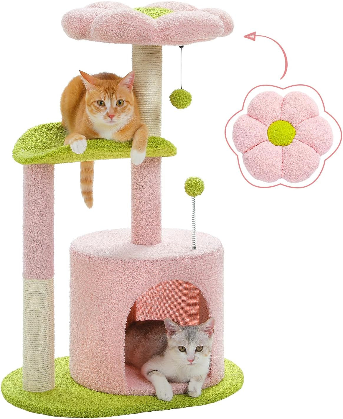 PAWZ Road Flower Cat Tree 32" Small Cat Tower with Curved Perch Bed