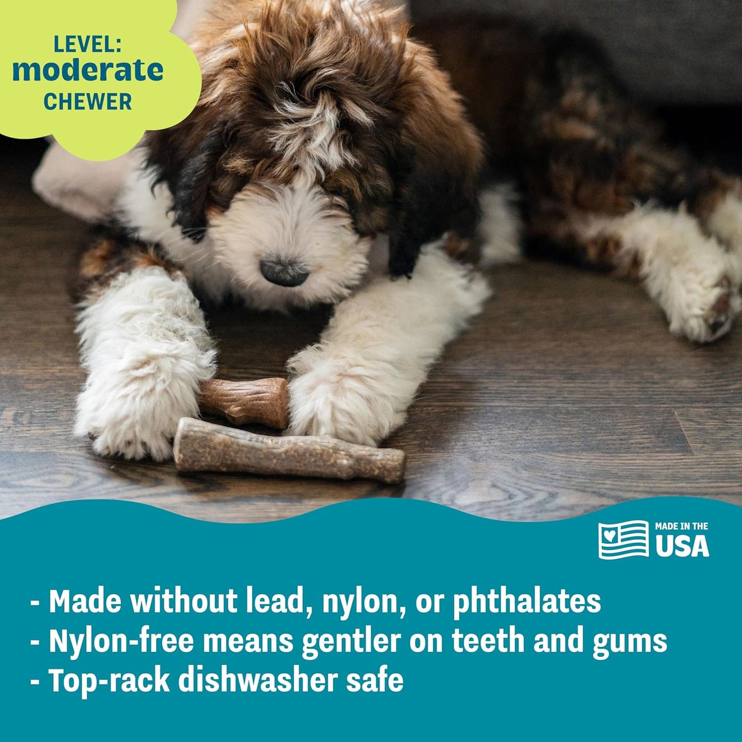 Pupstages Dogwood Calming Dog Chew Toy – Real-Wood Blend, Moderate Chewers, Medium, 7.5", 2-Pack (Natural & Hemp Flavors)