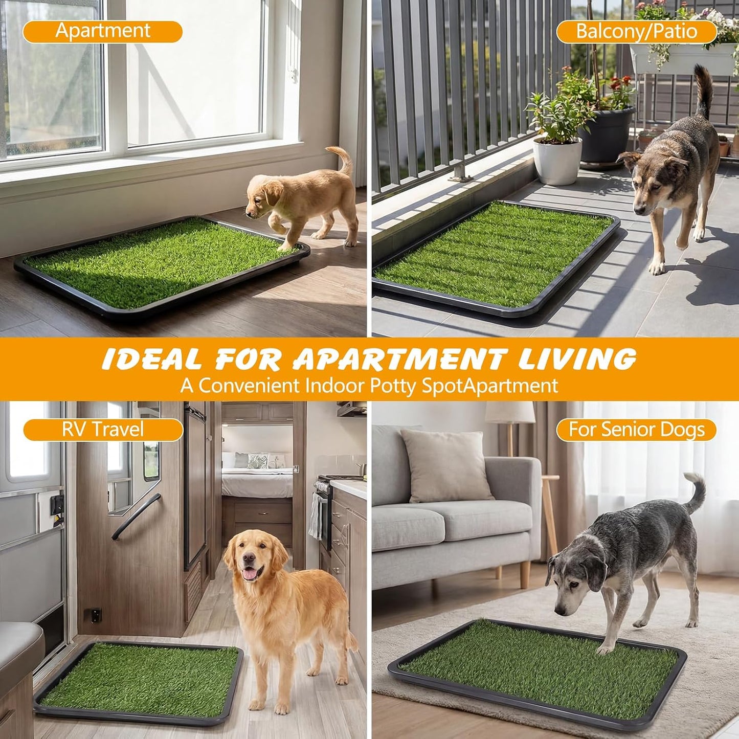 Ondware Dog Grass Pad with Tray Dogs Potty Tray - 3-Layer Indoor Potty with 2 Grass Patches and 2 Washable Pee Pads for Puppies Senior Dogs Apartments Balconies Rvs Patios Homes(30X20 In)