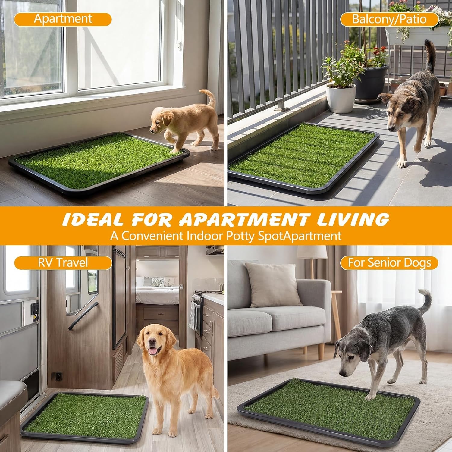 Ondware Dog Grass Pad with Tray Dogs Potty Tray - 3-Layer Indoor Potty with 2 Grass Patches and 2 Washable Pee Pads for Puppies Senior Dogs Apartments Balconies Rvs Patios Homes(30X20 In)