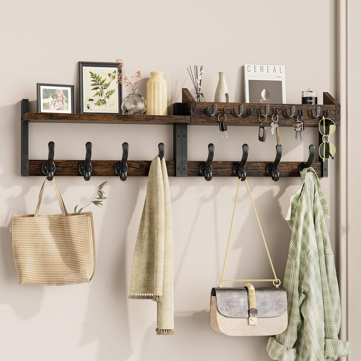 Evermagin 35" Coat Rack Wall Mount with Shelf for Entryway, Rustic Brown