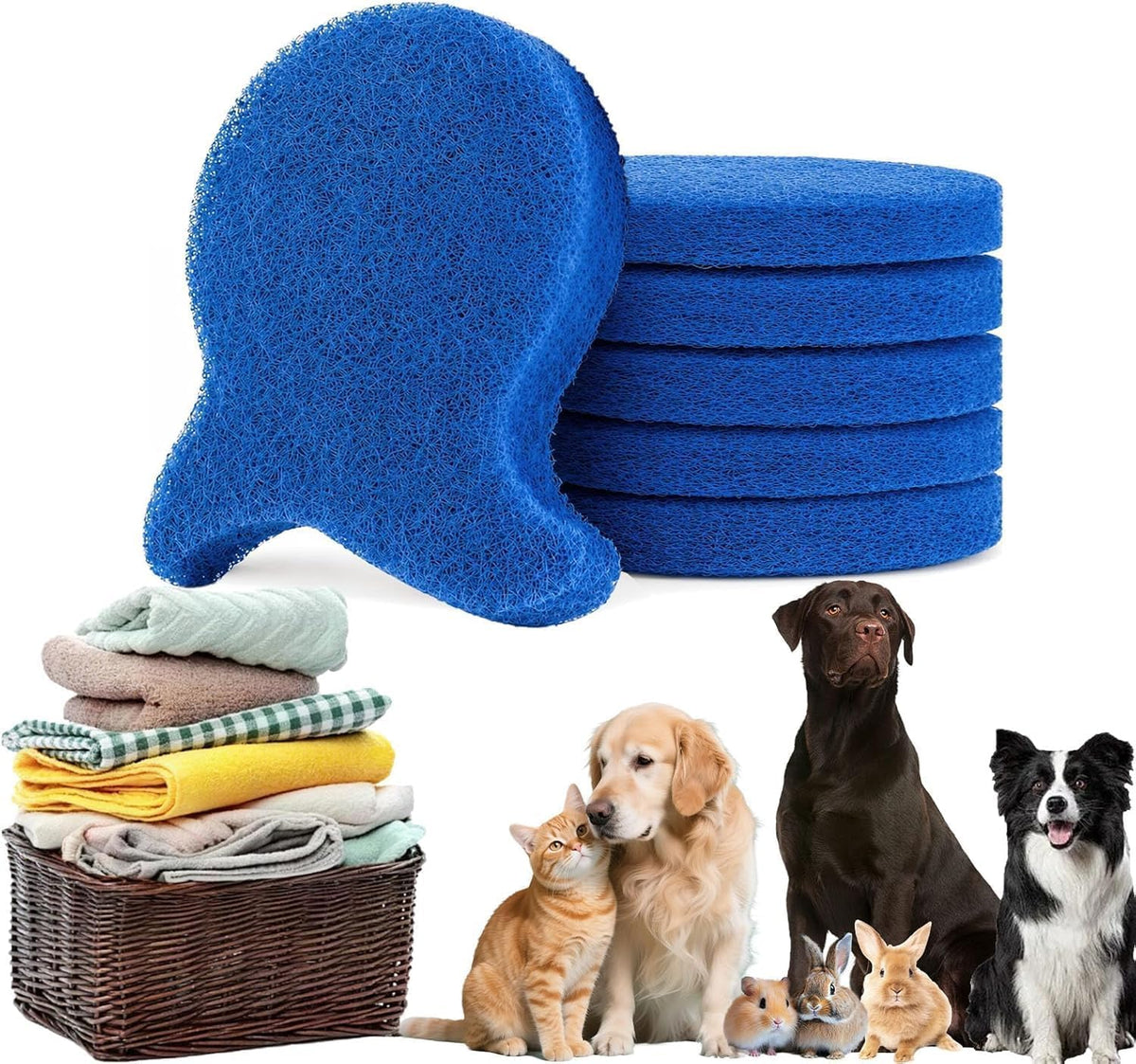 6Pcs Pet Hair Remover for Launday, Reusable Dog&Cat Hair Remover Tool, Effectively Removes Pet Hair, Lint and Dander from Bedding and Clothing,Fits Washers & Dryers (Blue)