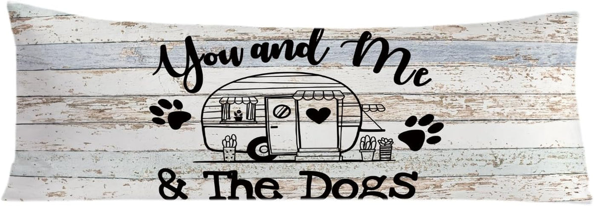 Rustic Camping 20X54 Body Pillow Cover, Camping Decor for Camper, Gifts for Campers Dog Lovers Women Men, You and Me the Dogs Decorative Long Body Pillow Cases for Bed Couch