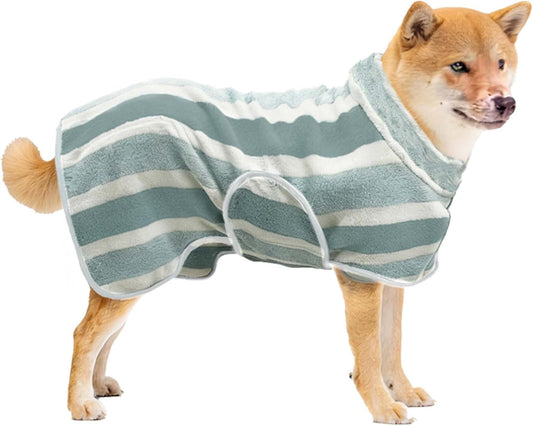 Fast‑Drying Dog Bathrobe, Absorbent Striped Pet Towel, Green L