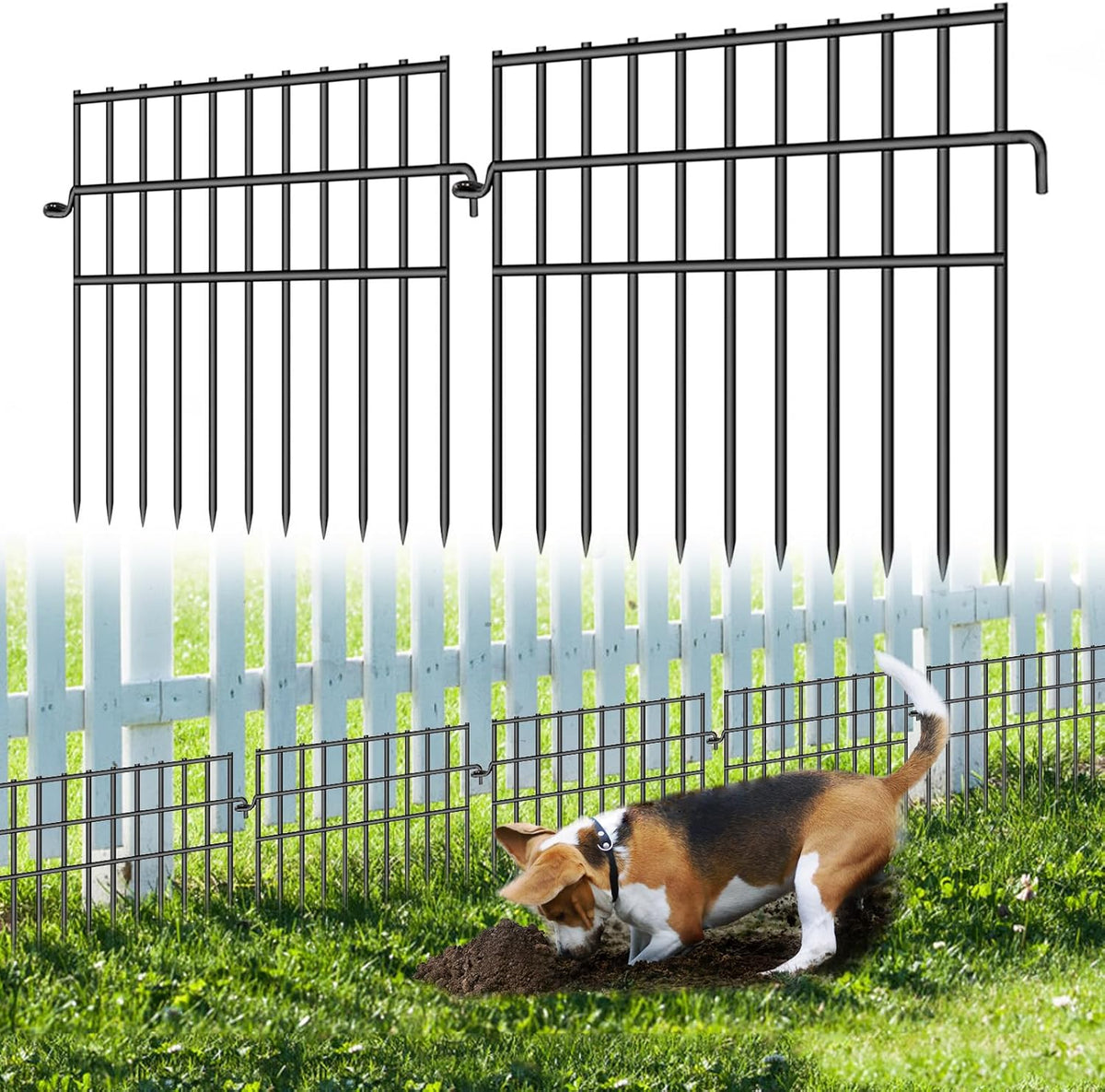 37Ft (L) X 13In (H) Garden Animal Barrier Fence, 26 Pack No Dig Dog Fence Border, 1.44In Gap Decorative Fences, Rustproof Metal Wire Garden Border Fence for Dog, Rabbits Ground Stakes