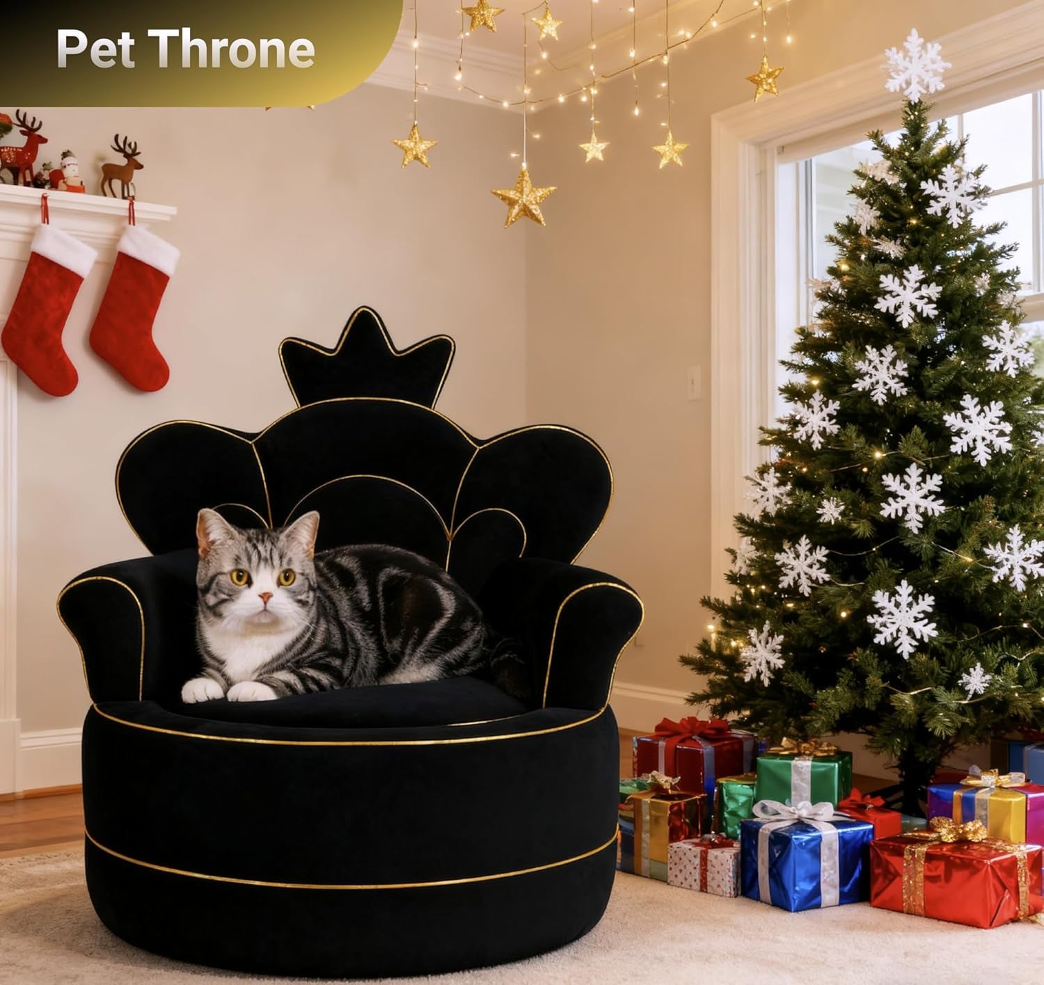 Premium Pet Sofa – Holland Velvet Dog and Cat Throne Chair, Black & Gold Design, Cozy & Soft, Scratch-Resistant & Durable, Perfect for Home Décor & Pet Lovers