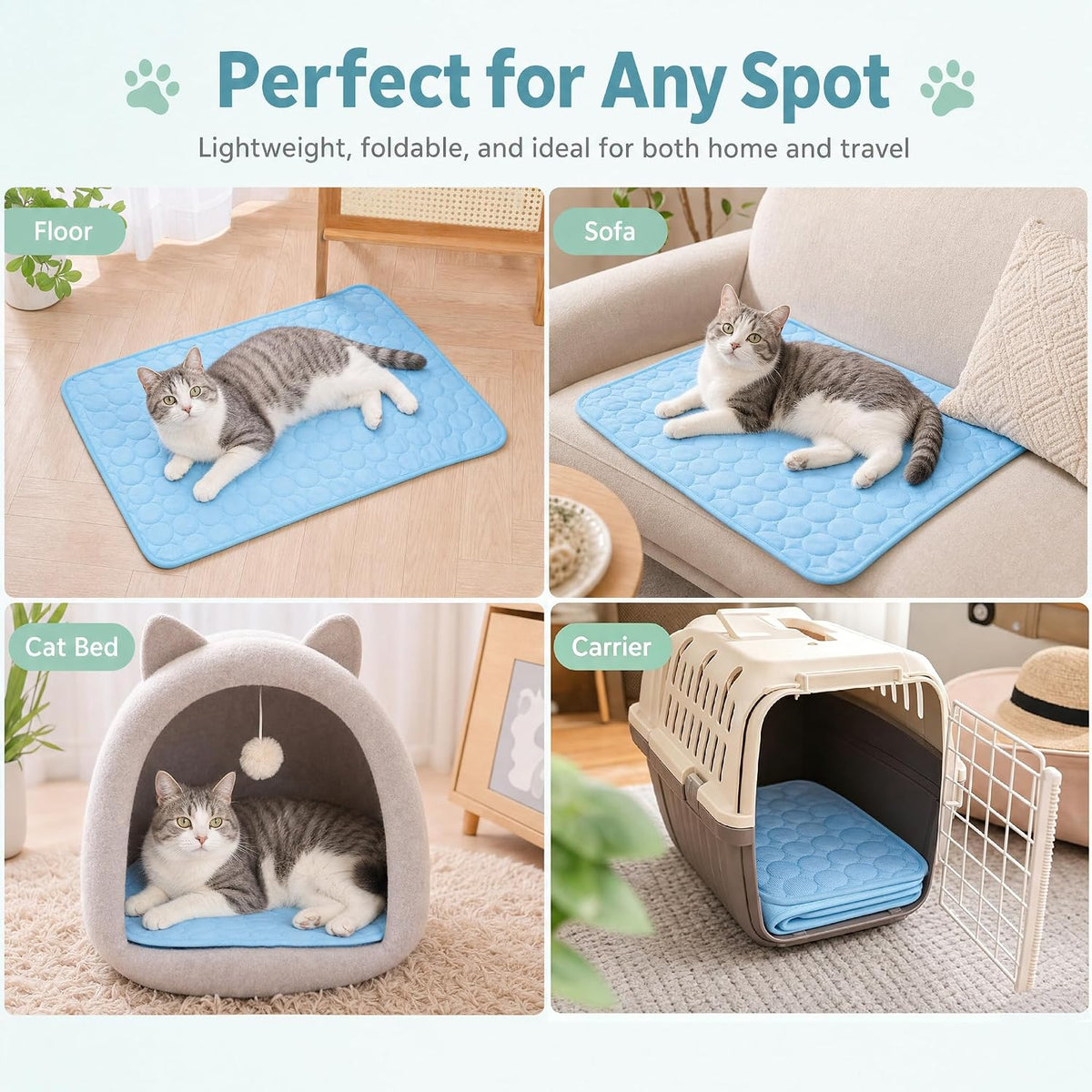 For Cats - Breathable Ice Summer Cushion, Portable & Lightweight, Gel-Free & Washable Pet Pad for Indoor Cats, Cat Beds, Sofas and Carriers (Large)