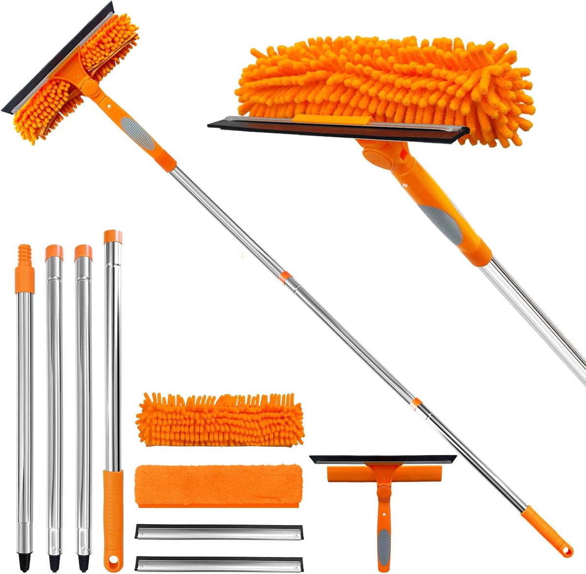 2 in 1 Window Squeegee Cleaner Kit Extension Pole, 67 In, Orange