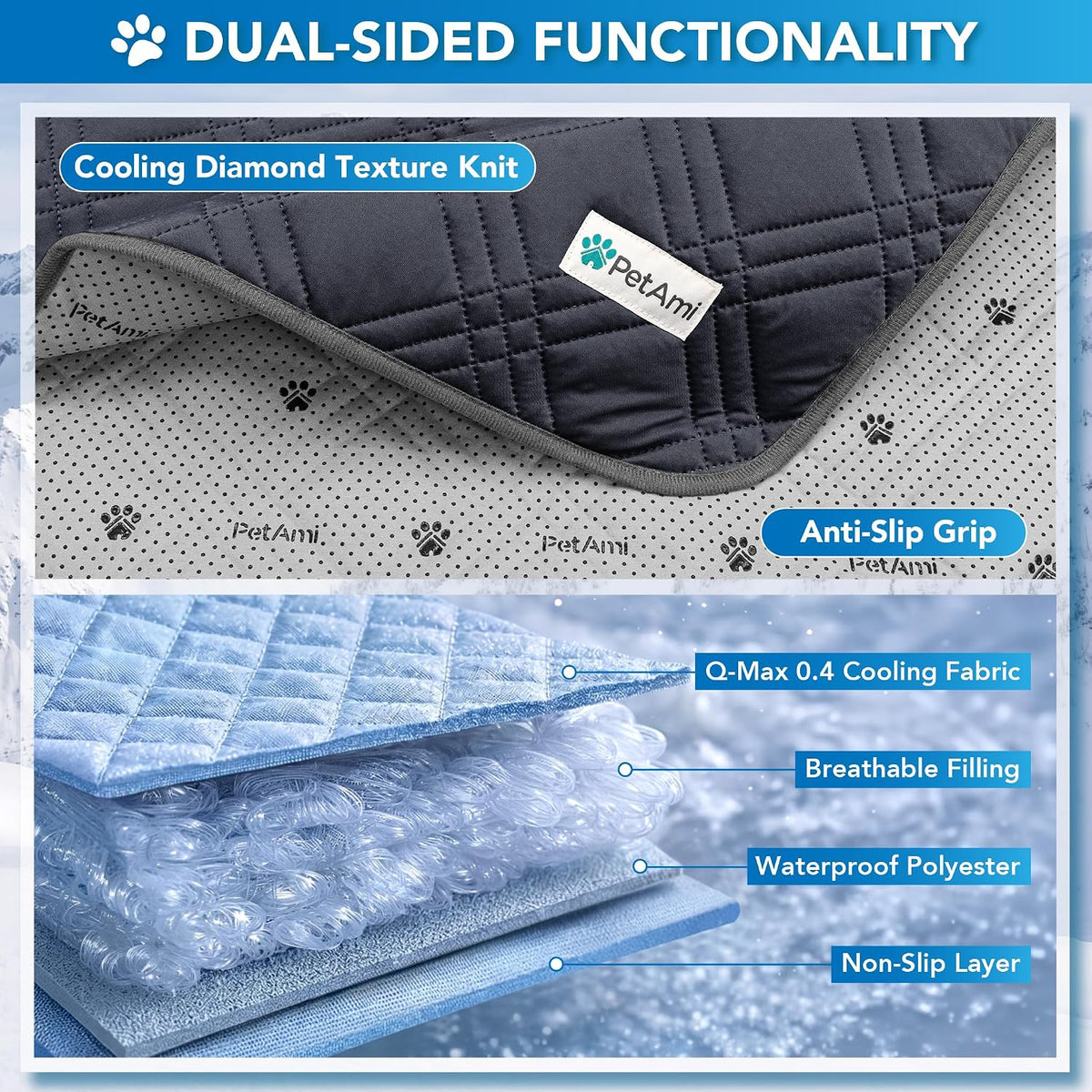 Petami Waterproof Dog Cooling Mat Pet Pad for Crate Couch Bed, Grey, 60X80