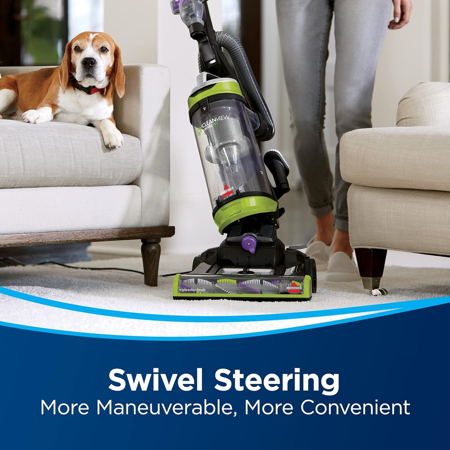 Bissell Cleanview Swivel Pet Upright Vacuum, Swivel Steering for Maneuverability, Triple Action Brush Roll for Pet Hair, Large Capacity Dirt Tank & Scatter-Free Tech, 2252