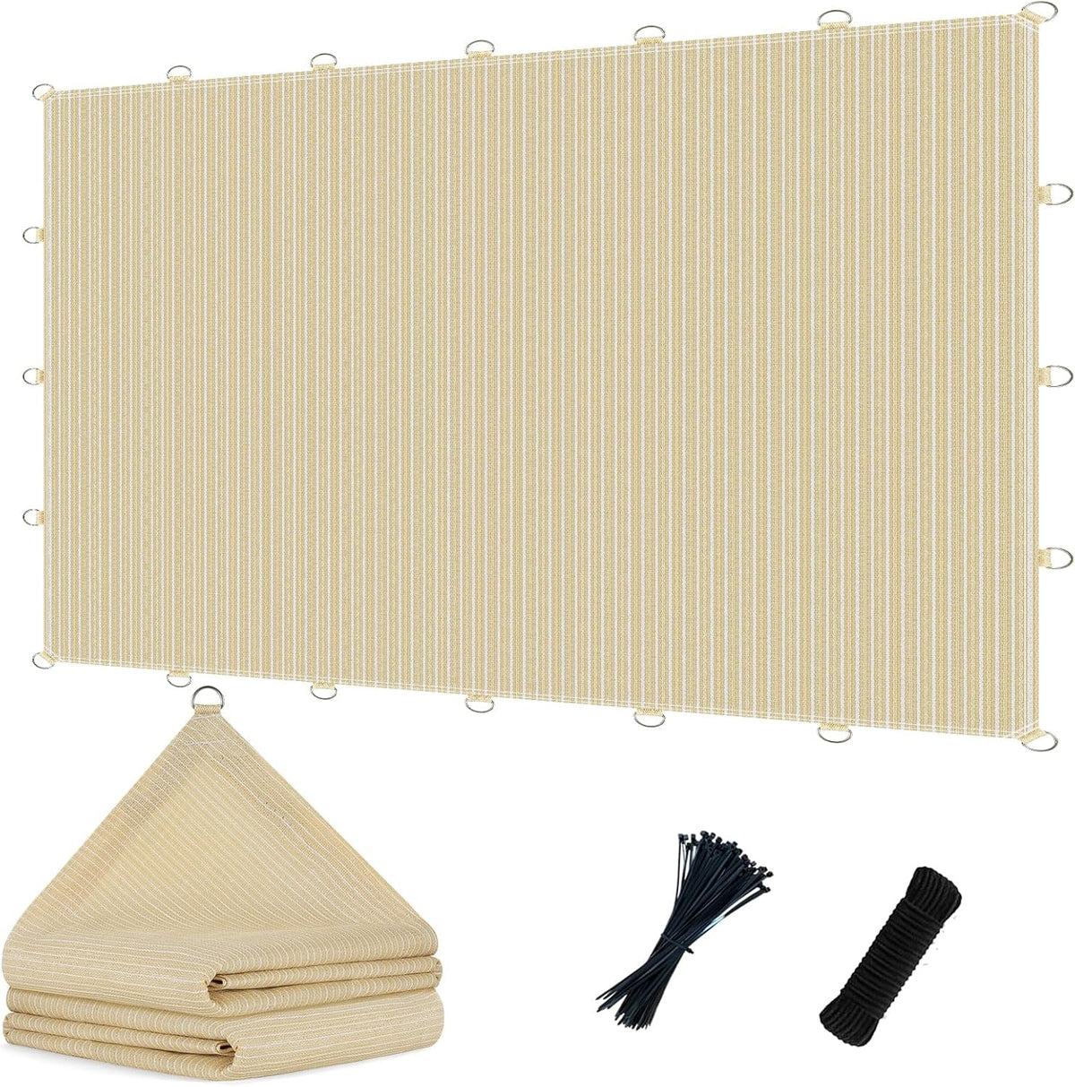 POYEE 90% 8X20Ft Sun Shade Cloth with Reinforced Corner Webbing & D-Rings