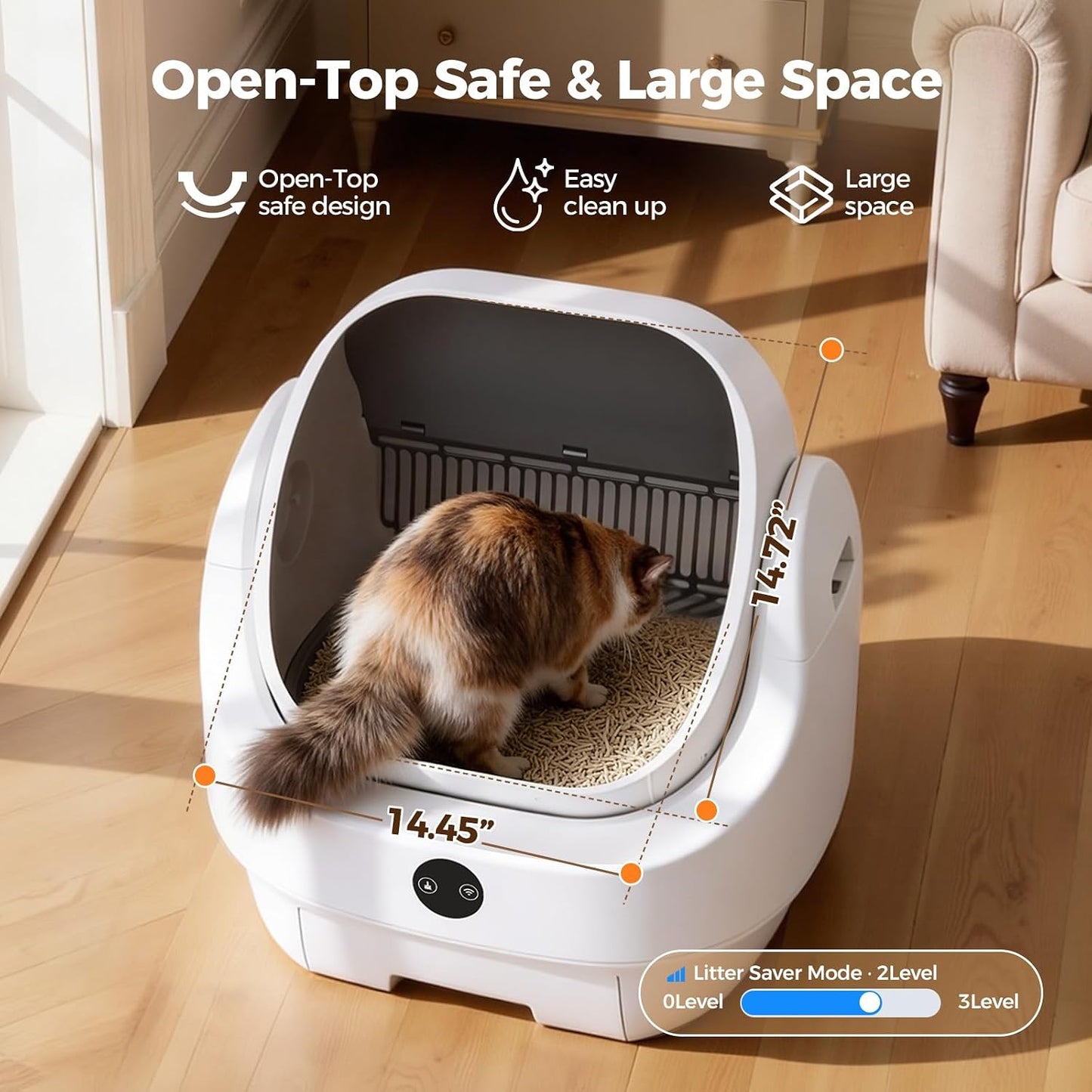 Open-Top Automatic Litter Box, Odor Control, Ready to Use, Self Cleaning Litter Box, Large Capacity with APP Control and Safety Sensor, Ellenpent, with Trash Bags/Waterproof Mat/Litter Mat