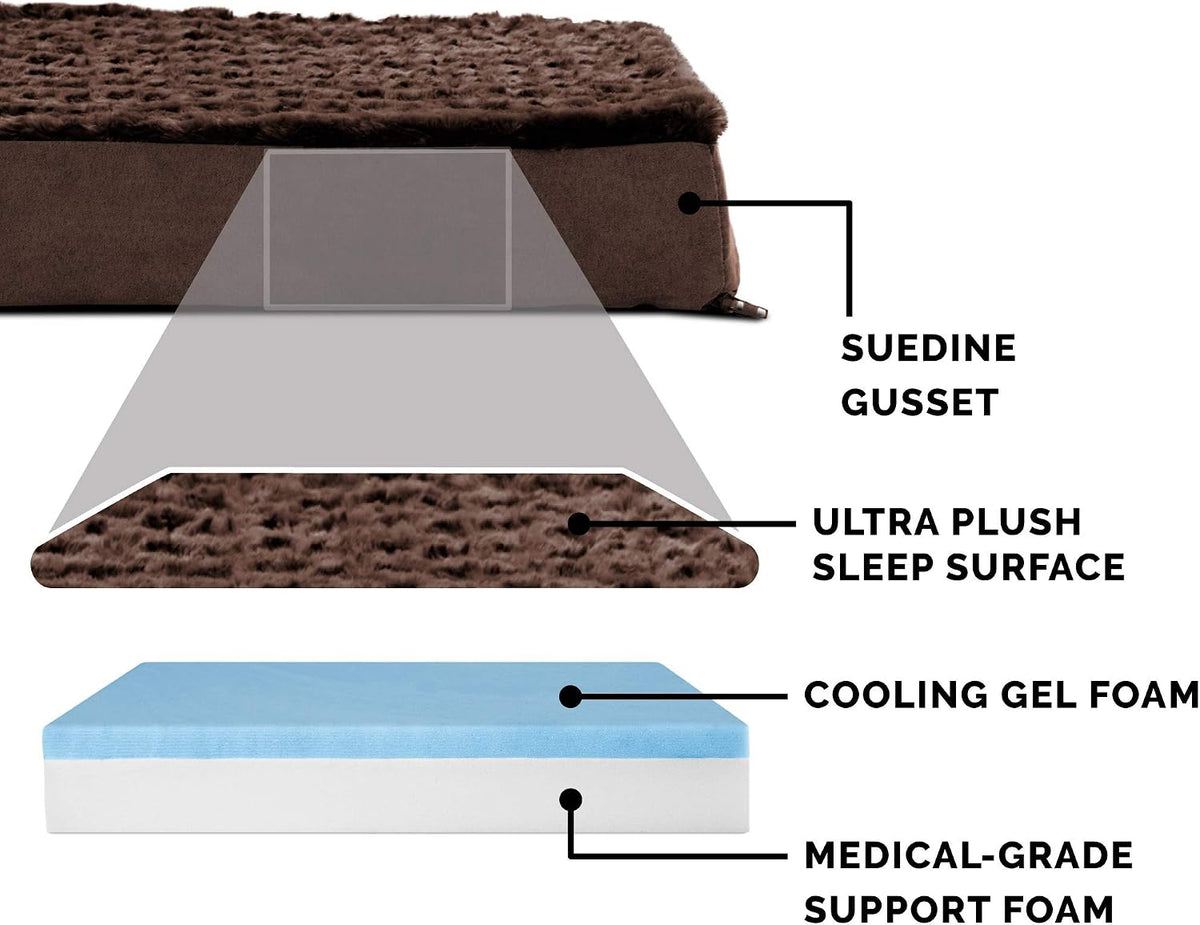 Furhaven Cooling Gel Dog Bed for Large Dogs W/ Removable Washable Cover, for Dogs up to 95 Lbs - Ultra Plush Faux Fur & Suede Mattress - Chocolate, Jumbo/Xxl