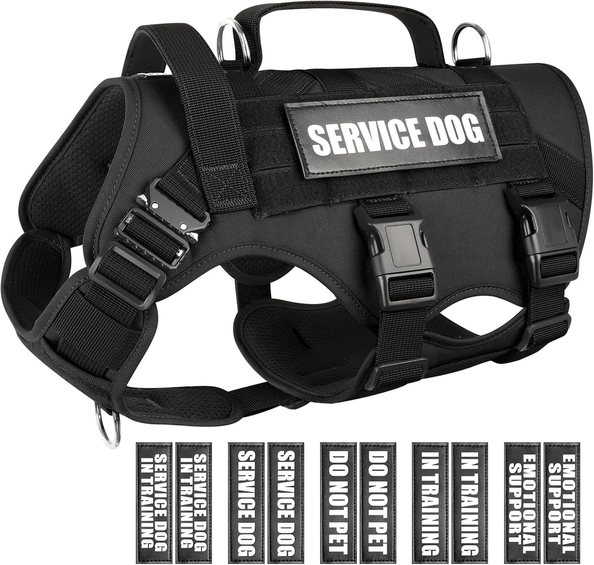 WINSEE Service Dog Vest Harness for Large Dog, Tactical Working MOLLE Vest with 10 Pet Patches, No Pull Heavy Duty Harness for Training Hunting Walking