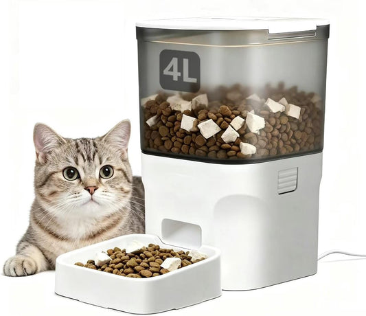 HIFAY ATX4 Automatic Cat Feeder – 4L Timed Cat Dry Food Dispenser ， All the Food Could Be Dispensed Normally after the Power Outages, Auto Pet Feeder for Cats and Dogs