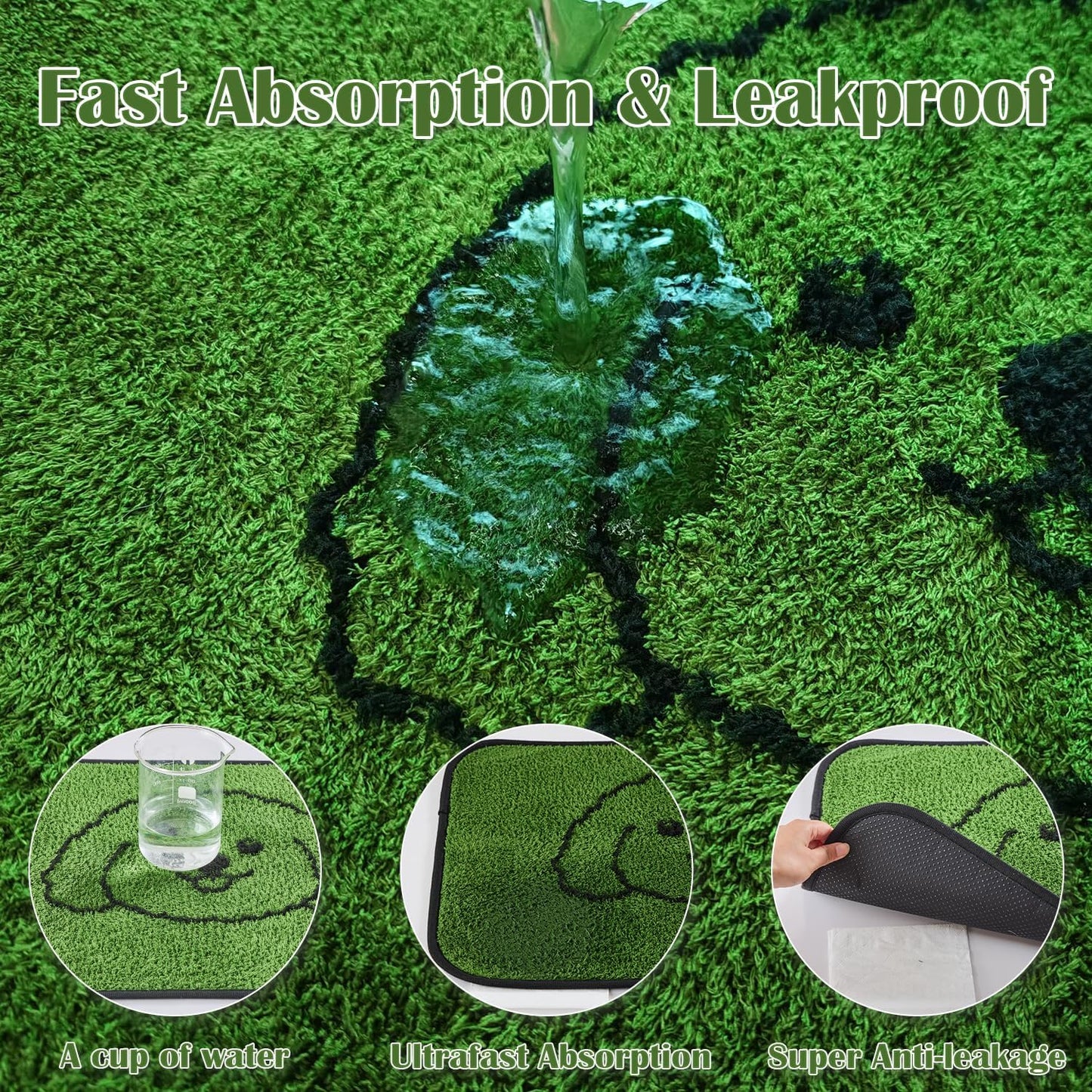 Qeils Reusable Puppy Pads , Washable Pee Pads for Dogs 18" X 24" 2 Pack | Super Absorbent & Leakproof Potty Training Pads, Plush Grass-Look with Non-Slip Backing for Crates, Playpens & Small Pets