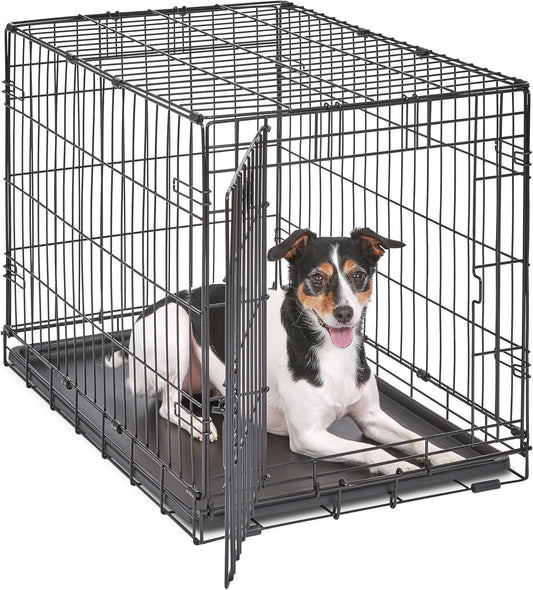 Midwest Homes for Pets 30-Inch Icrate for Medium Breeds, 21-40 Lbs, Single Door Folding Dog Crate with Divider Panel, Leak-Proof Tray & Secure Latch, Portable, Durable & Easy to Assemble