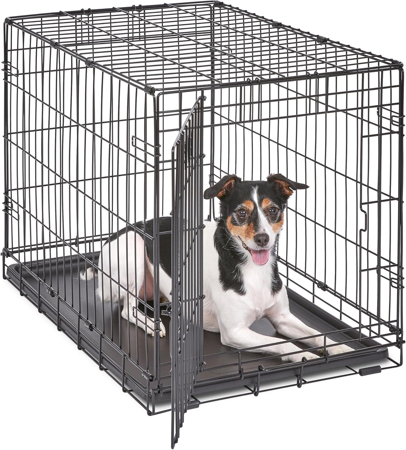 Midwest Homes for Pets 30-Inch Icrate for Medium Breeds, 21-40 Lbs, Single Door Folding Dog Crate with Divider Panel, Leak-Proof Tray & Secure Latch, Portable, Durable & Easy to Assemble