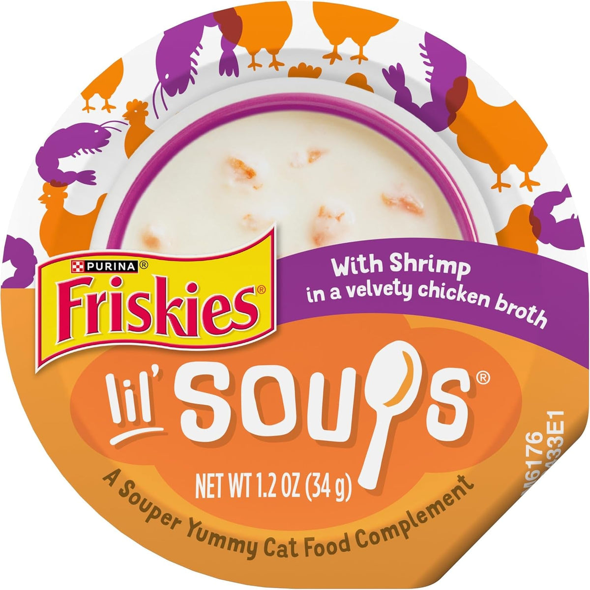 Purina Friskies Grain Free Lickable Cat Food Toppers Lil’ Soups with Shrimp in a Velvety Chicken Broth - (Pack of 8) 1.2 Oz. Cups