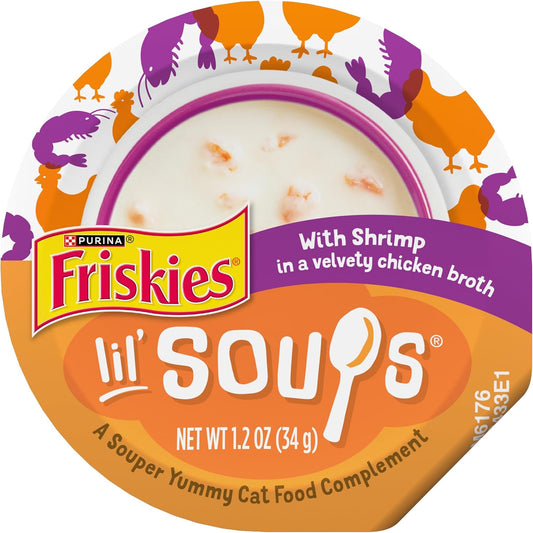 Purina Friskies Lil Soups Cat Food Topper, Shrimp, 8 Count, 1.2 Oz Cups