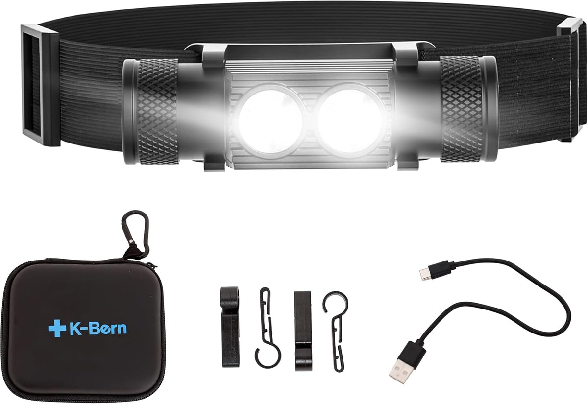 Rechargeable Headlamp. 1200 Lumen, Bright Head Lights for Forehead. Waterproof, Lightweight Aluminum, 2600Mah Battery, Perfect for Dog Walking