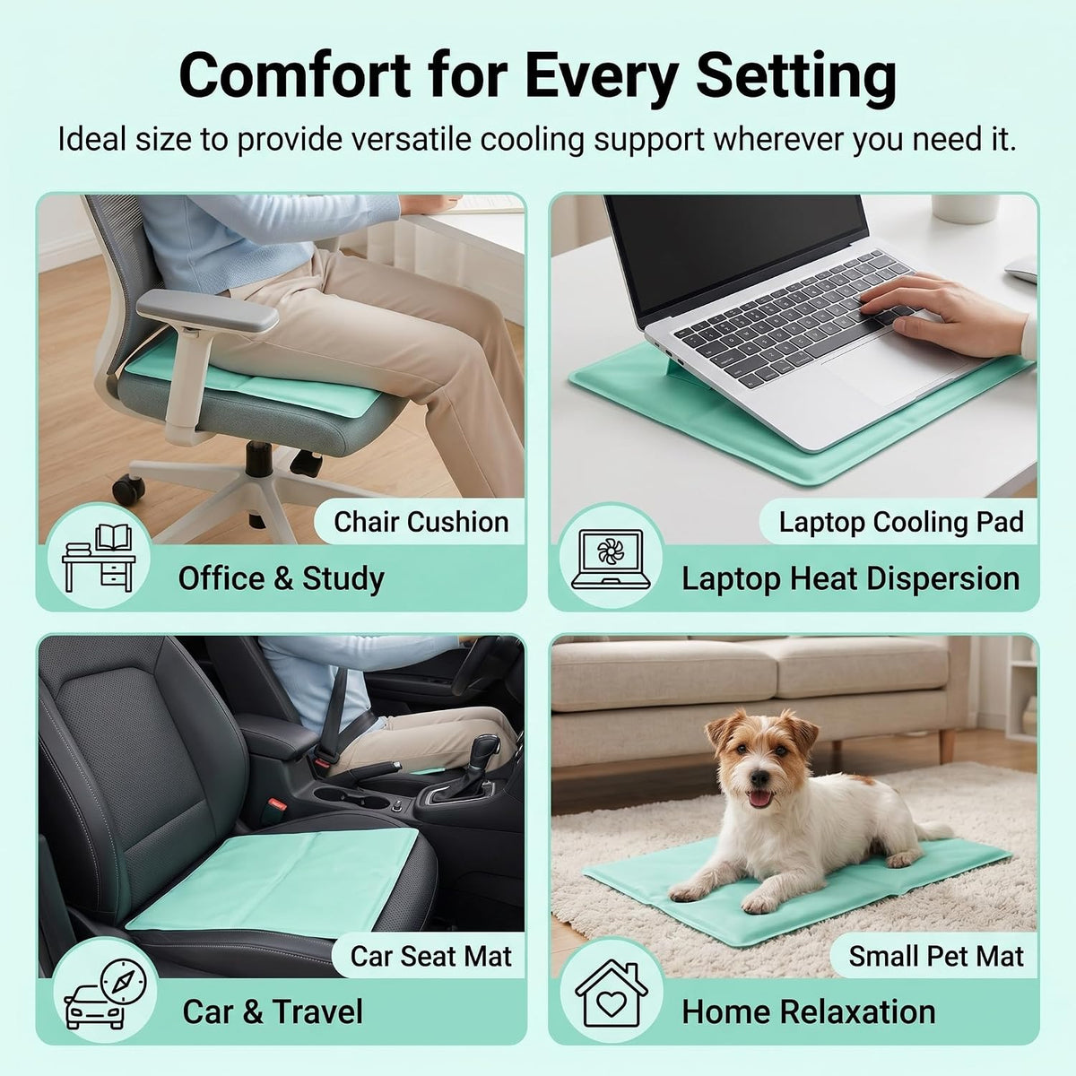 Cooling Gel Pad for Sleep - No Refrigeration Needed | Instant Relief for Hot Flashes, Night Sweats, Headaches & Muscle Pain | Dual-Sided Comfort Pillow Cooler for Adults, Kids & Pets (1, Mint Green)