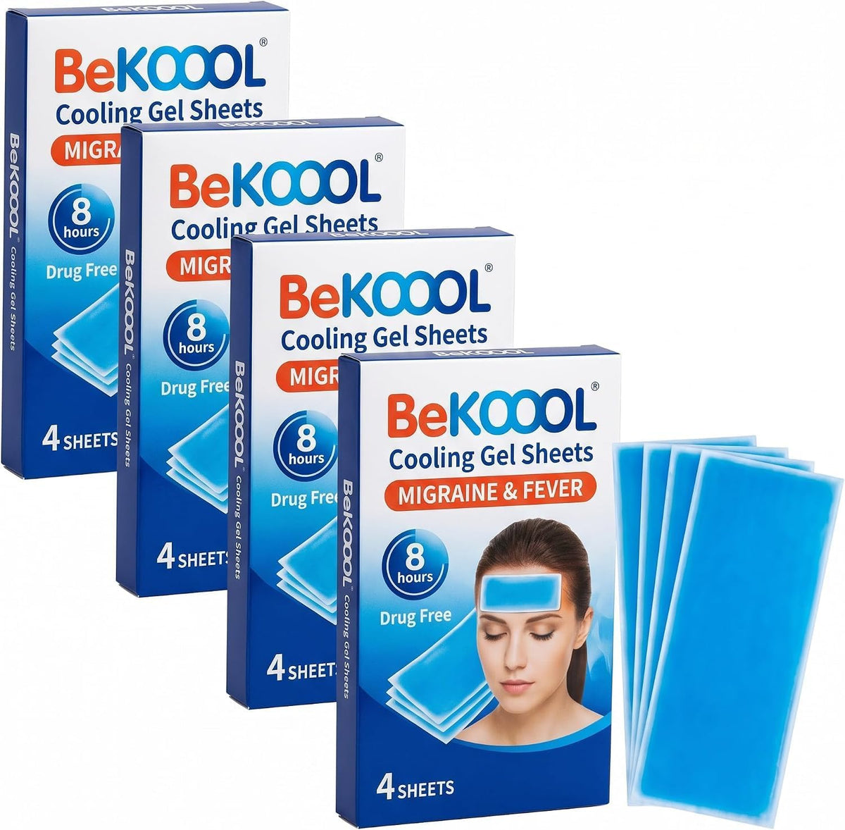 Bekoool Migraine Gel Sheets - 4 Count (Pack of 4)