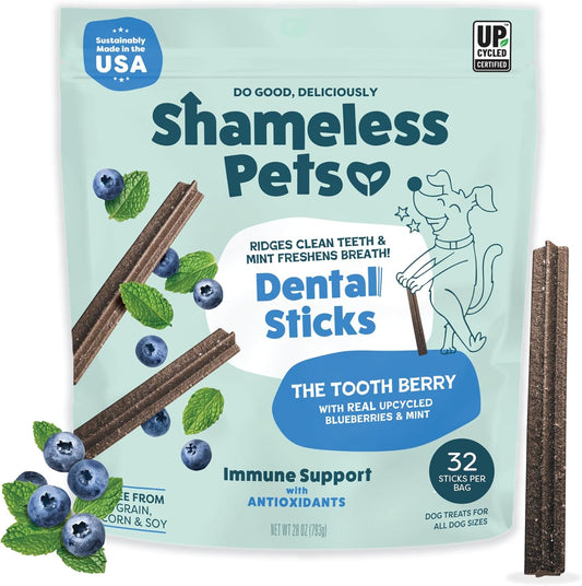 Shameless Pets Blueberry & Mint Dental Chews for Dogs, 32 Chews