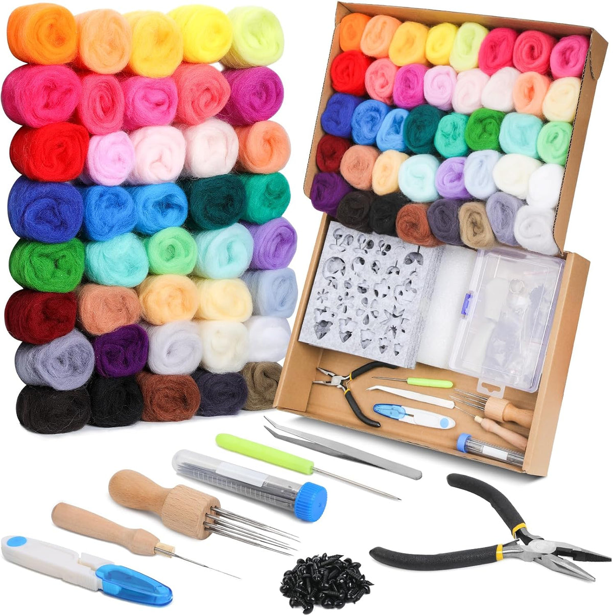 Mayboos Needle Felting Starter Kit, Wool Roving 40 Colors Set