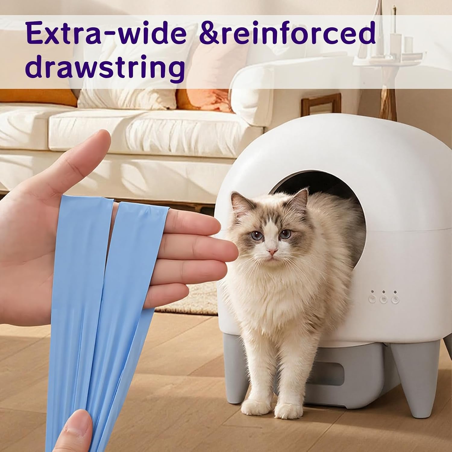 120 Count 26" X 11.8" Automatic Cat Litter Box Bags Compatible with Cmg Fmo Fstg Robot Litter Box, Thick Self-Cleaning Cat Litter Box Replacement Liners with Drawstring Heavy Duty