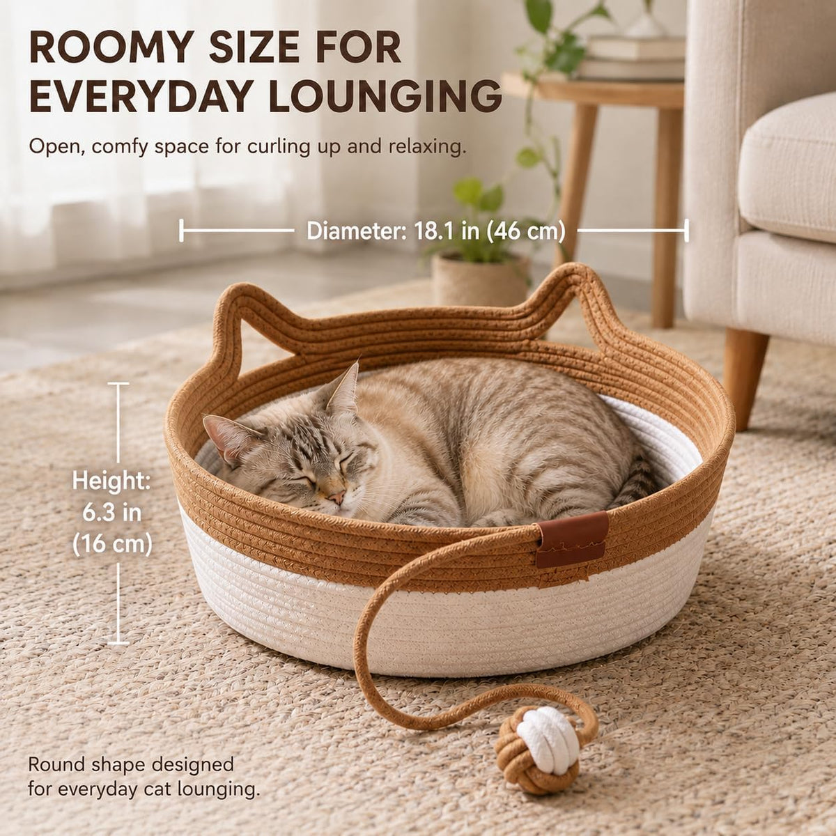 Large Instinct Basket Stimuli Cat Bed, Handwoven Cotton Rope Cat Basket