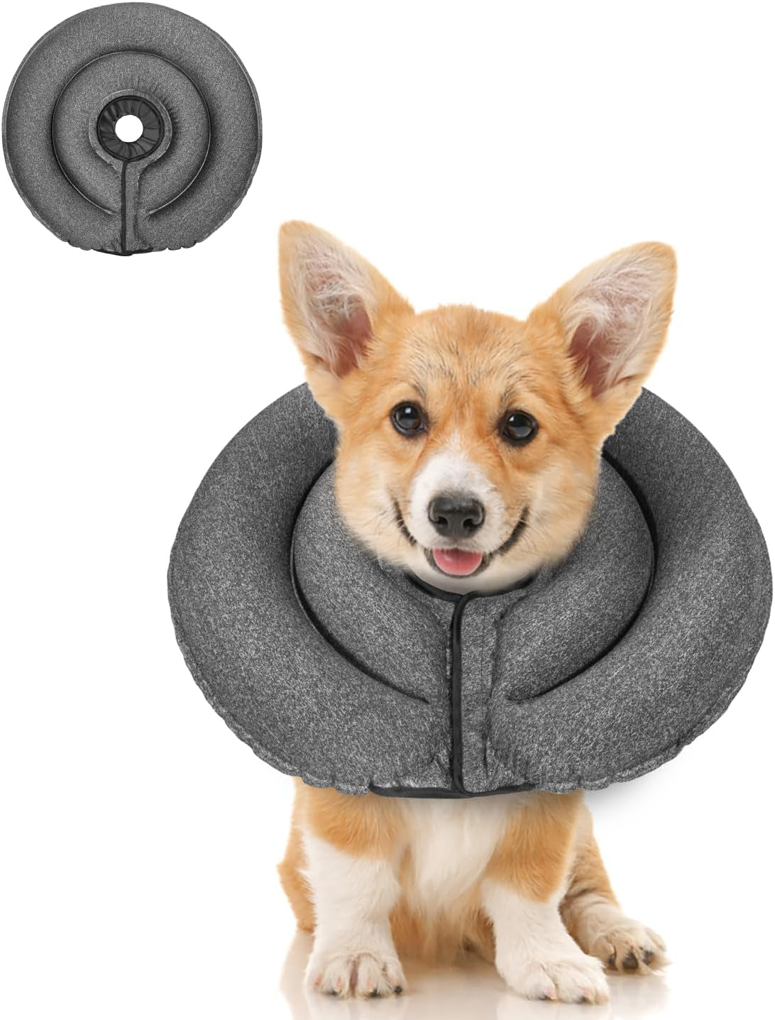 MIDOG Dog Cone Collar for Large Medium Dogs, Soft Inflatable Dog Cone Alternative after Surgery, Adjustable Protective Recovery Cone - Patented Alternative E Collar Does Not Block Vision (Gray,S)