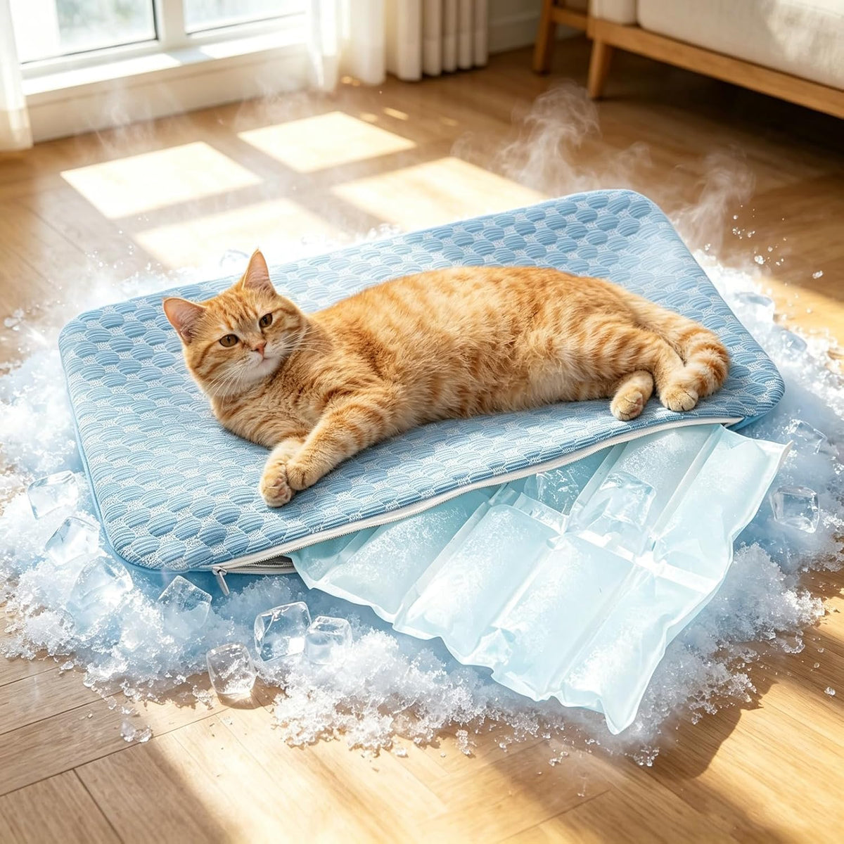 GOLOPET Dog Cooling Mat, 2 in 1 Pet Cooling Mat for Dogs, Dual-Sided Pet Cool & Warm Pad with Built-In Ice Bag, Summer Cooling Winter Warm Pet Mat for Dogs Cats(Blue Small)