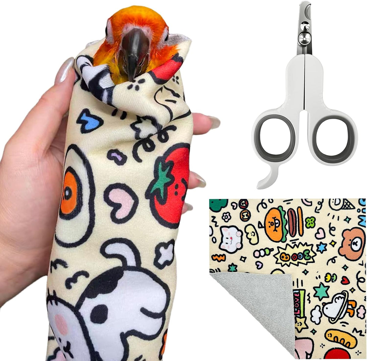 Bird Nail Clippers,Parrot Grooming Wrap,2In1 for Safe Nail Trimming – Fits Cockatiel, Parakeet, Lovebird, Budgie, Anti-Scratch Anti-Escape Multifunctional Pet Tool