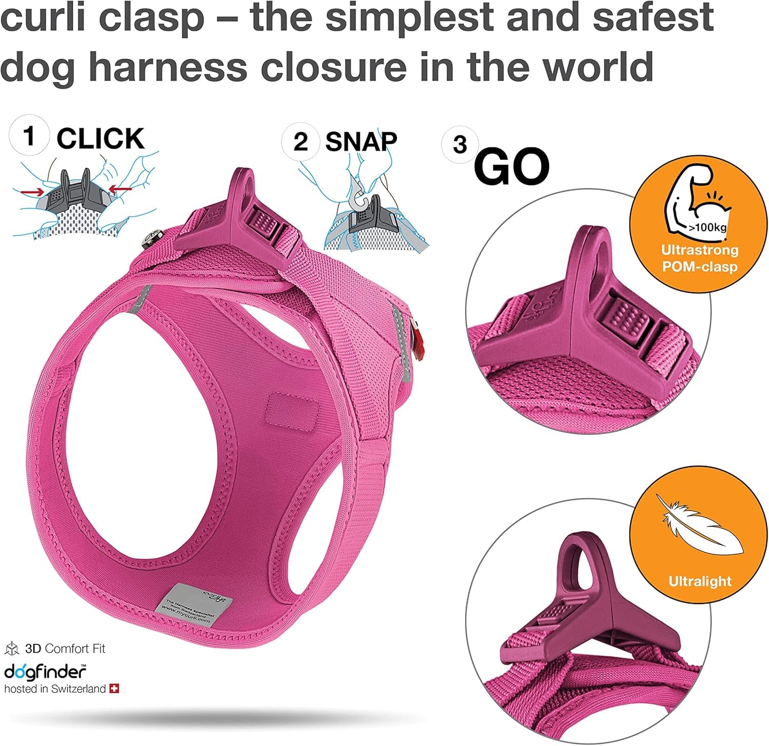 Vest Harness Curli Clasp Air-Mesh Fuchsia S
