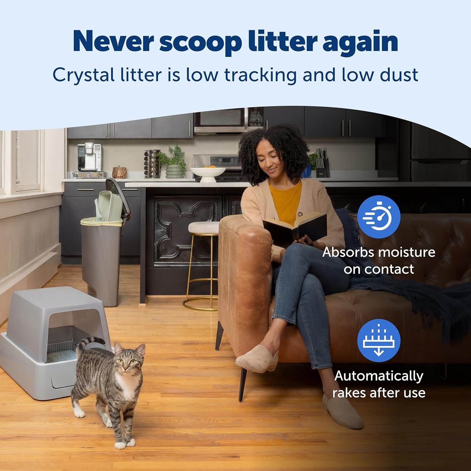 Petsafe Scoopfree Crystal Smart Self-Cleaning Automatic Litter Box - Front Entry - Covered Motion-Sensing Cat Box with Integrated Health Counter & App - Includes 1 Disposable Crystal Litter Tray