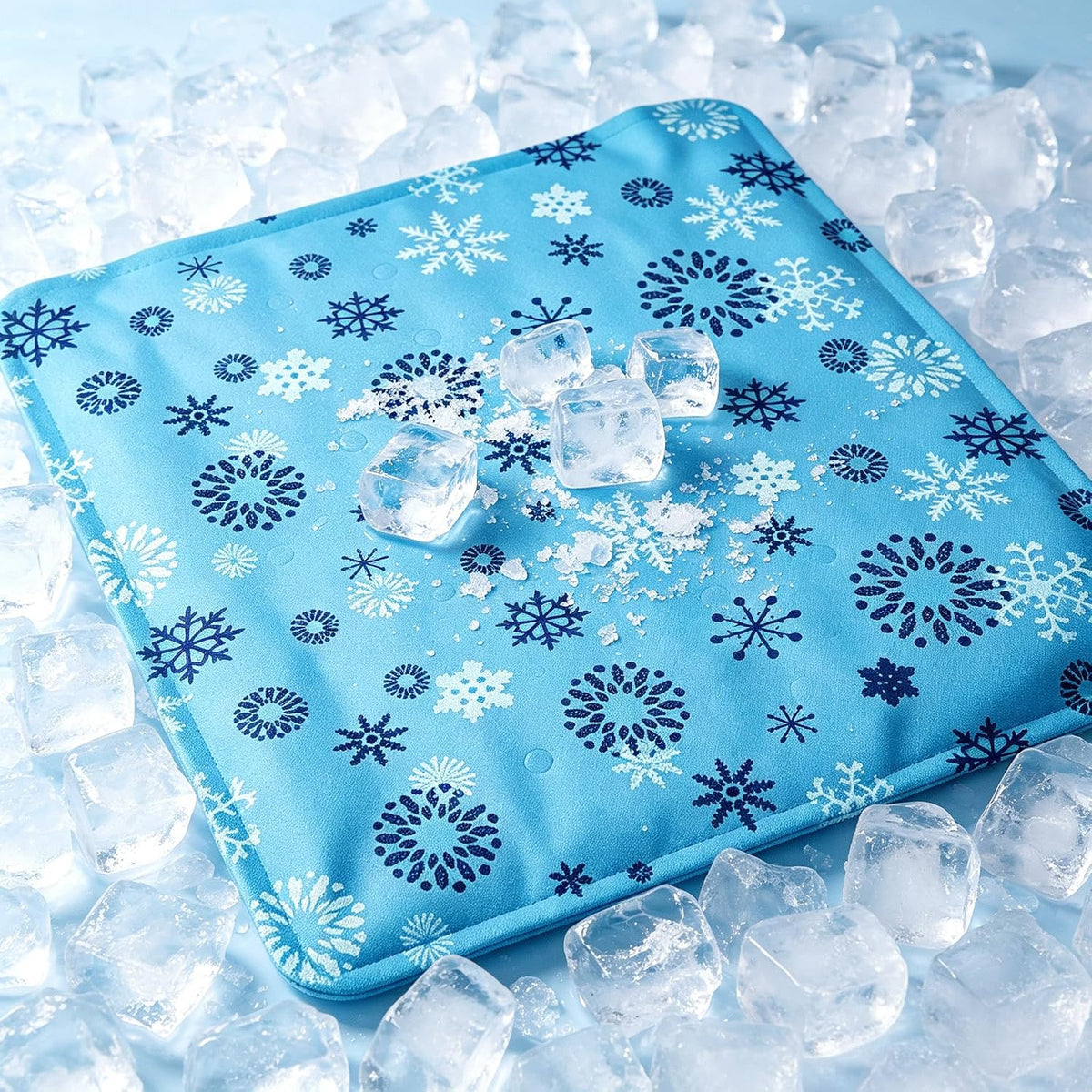 Zeqi Gel-Filled Cooling Mats for Cats Dogs Pets 17''X17'', Water-Proof Surface, Summer Dog Cool Mat, Cooling Cat Bed, Cool Mat, Ice Mat, Seat Cushion for Summer (Small, Snowflake)