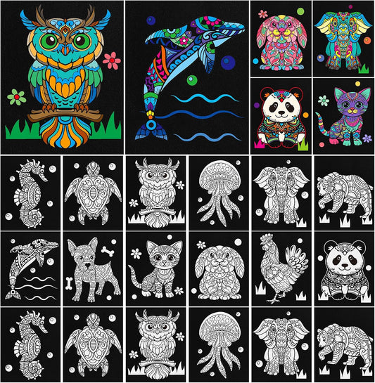 Cinrobiye 48 Pcs Velvet Coloring Posters Animals Fuzzy Posters to Color Bulk Felt Coloring Page Craft for Adults Teenagers All Ages Classroom Assisted Living Festive Holiday Art&Craft Activity