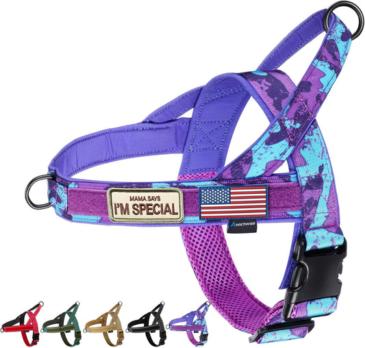 Annchwool No Pull Dog Harness with Padded Handle&Front Clip(Camopurple,L)
