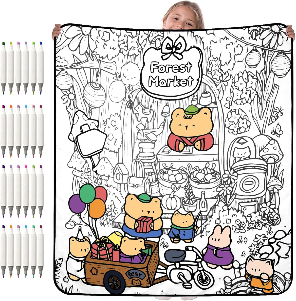 Coloring Throw Blanket, 50 X 55 In, 24 Fabric Markers
