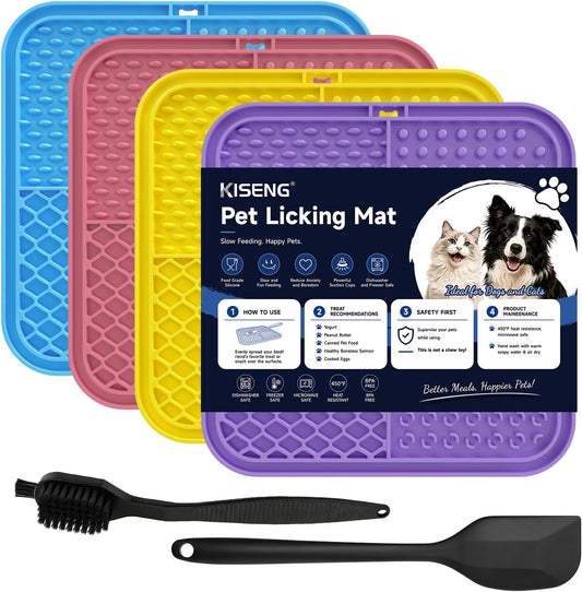 KISENGT Lick Mat for Dogs and Cats, Suction Cups, Slow Feeder, 4Pack, Large