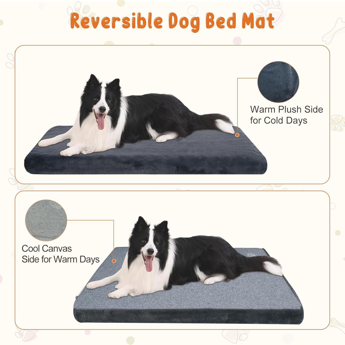 EMPSIGN Dog Bed Mat Crate Pad Mattress, Ultra Soft Pet Kennel, Grey, Large