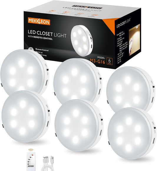 Puck Lights with Remote Control,Under Cabinet Lighting,Cool White,6 Pcs